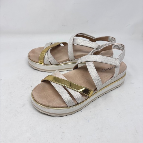 Vionic Platform Sandal Size 8.5M Metallic Gold Comfort Adjustable Strap - Picture 1 of 10